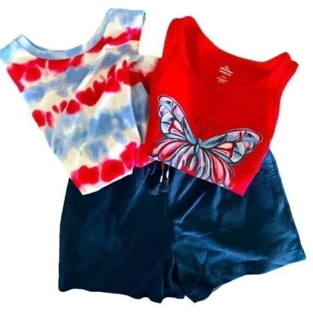 NWT - Americana 3 piece Girls set. 2 tanks and 1 short- Size 6x Small
